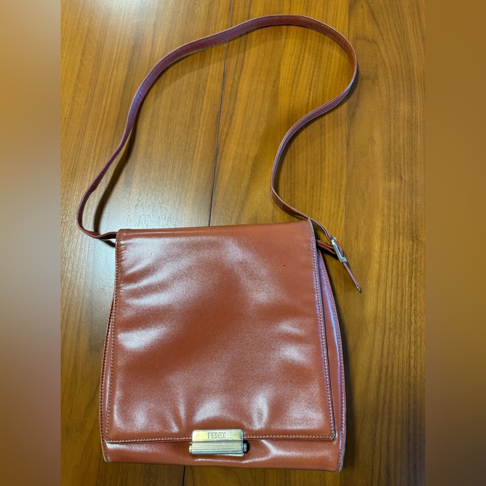 Vintage Fendi Tan Leather Shoulder Bag